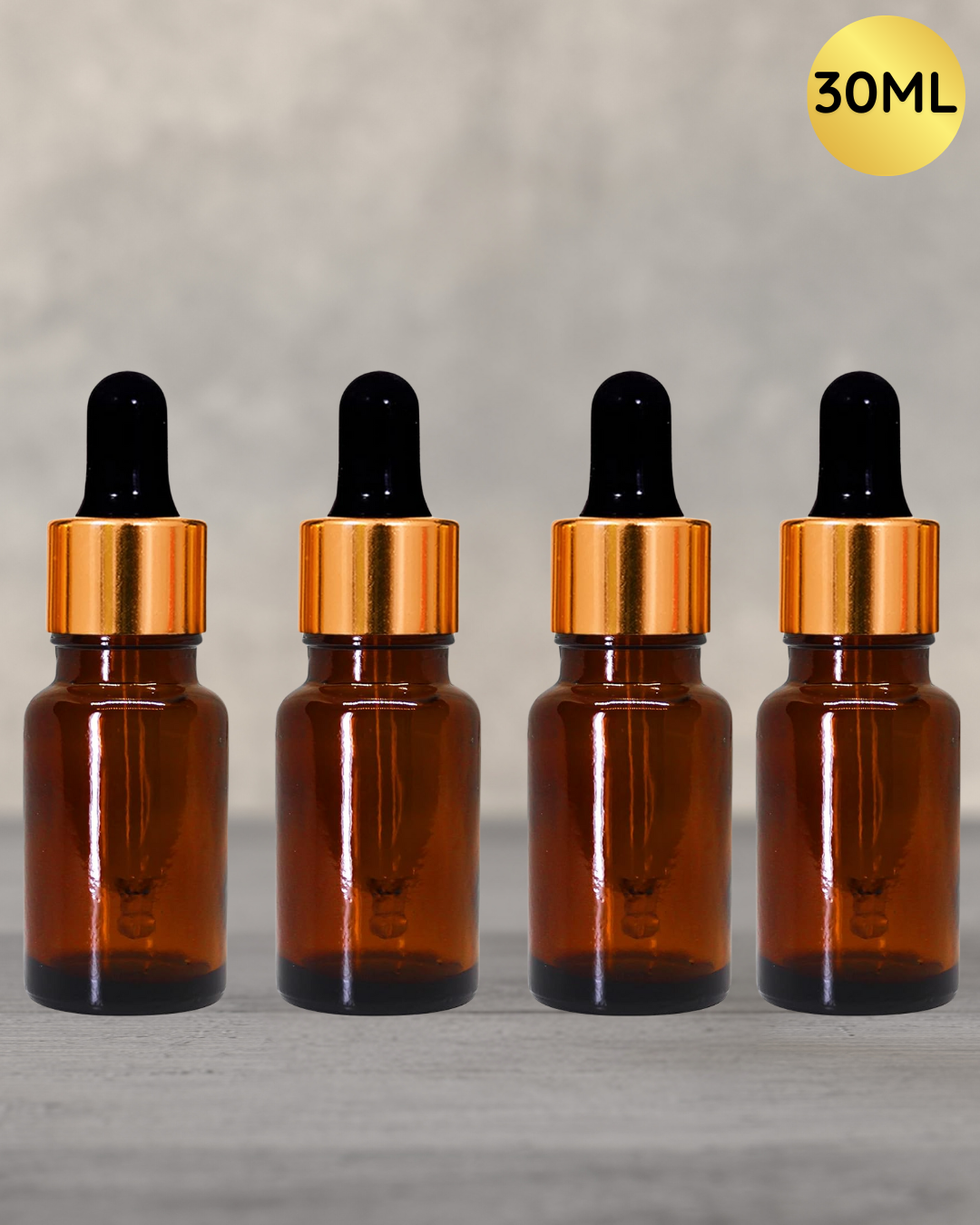 30ml Amber Dropper Bottle with Gold Cap and Black Rubber