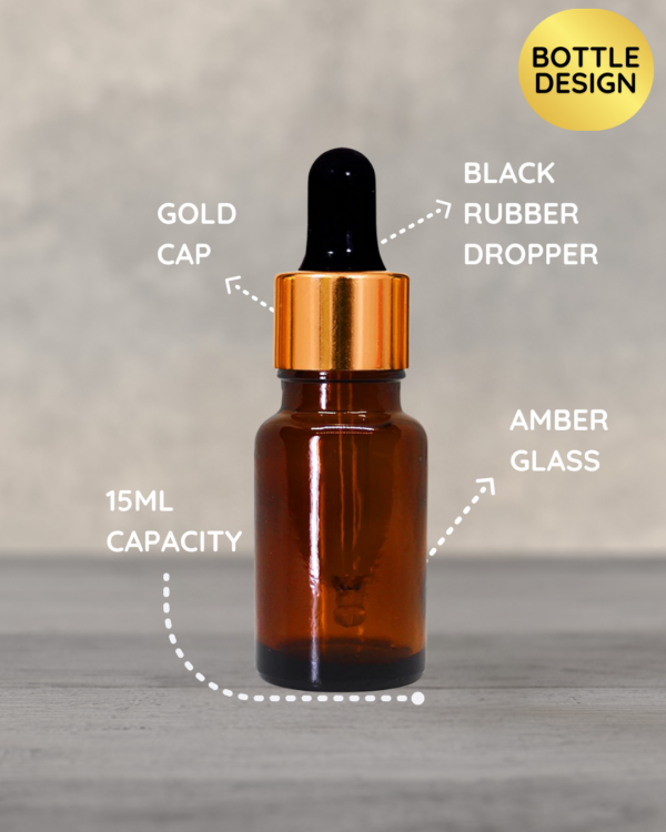 15ml Amber Dropper Bottle with Gold Cap and Black Rubber