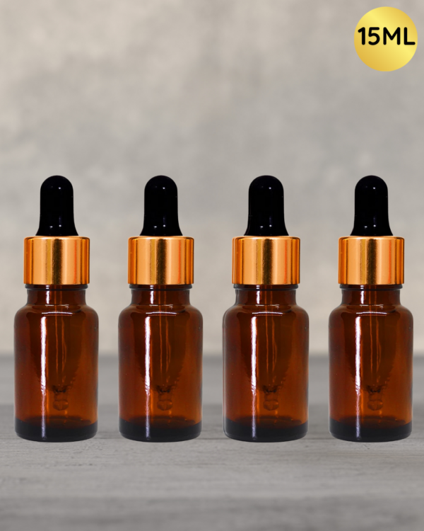 15ml Amber Dropper Bottle with Gold Cap and Black Rubber