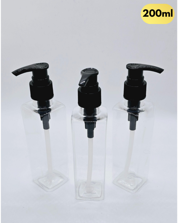 200ml Square Transparent Bottle with Black Pump Cap