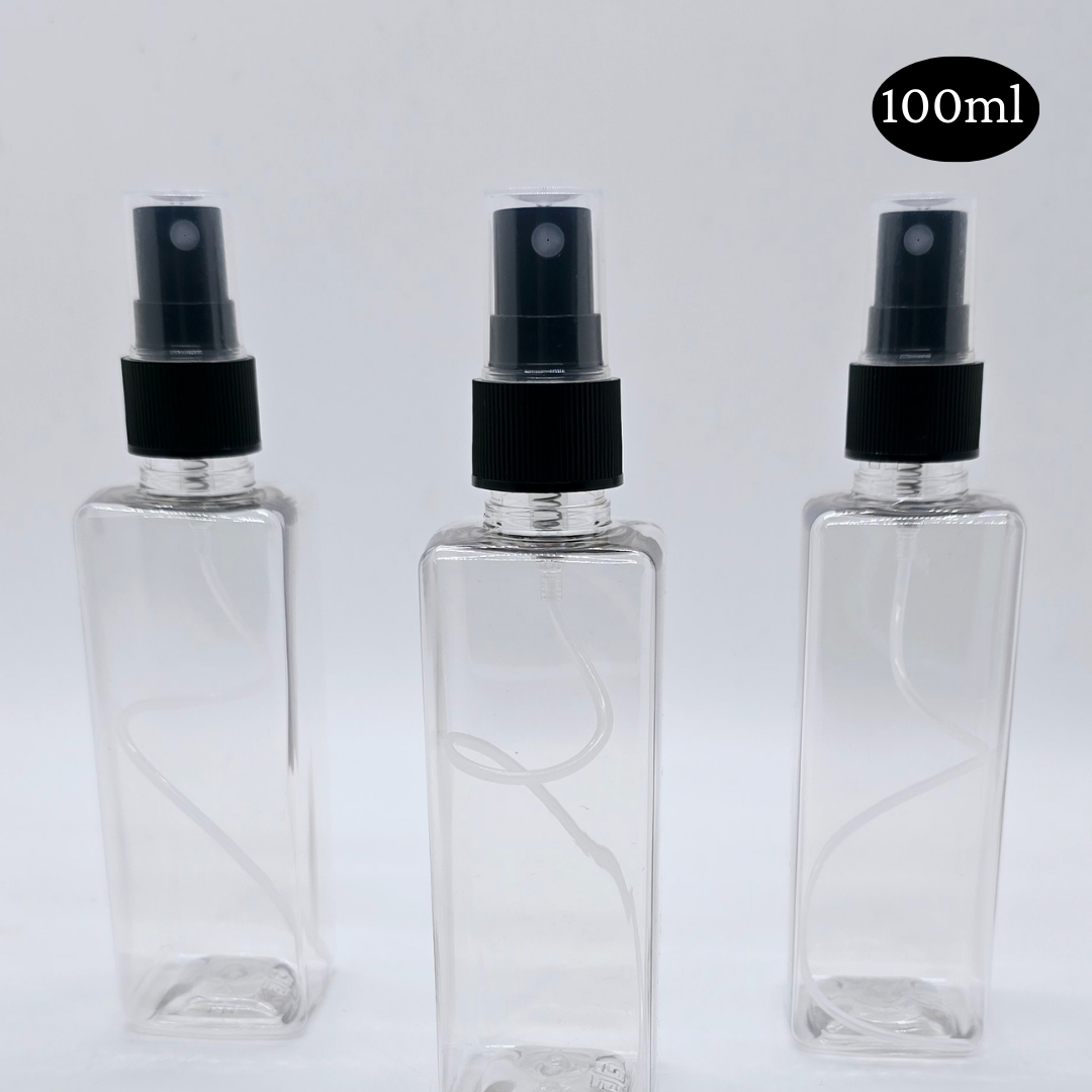 100ml Square Transparent Bottle with Black Spray Cap