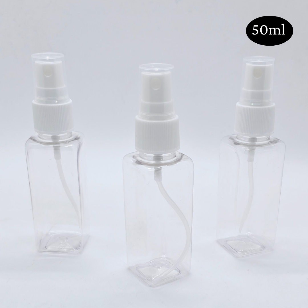 50ml Square Transparent Bottle with White Spray Cap