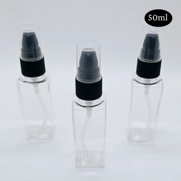 50ml Square Transparent Bottle with Black Cream Pump Cap