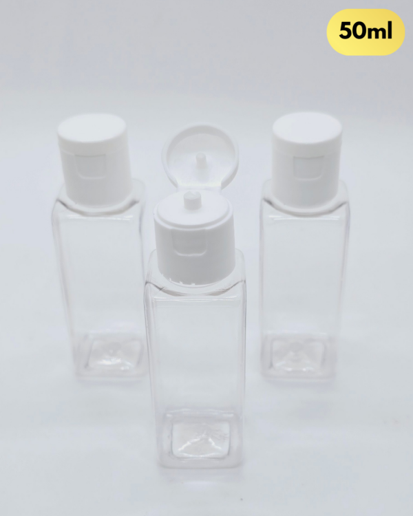 50ml Square Transparent Bottle with White Flip-Top Cap