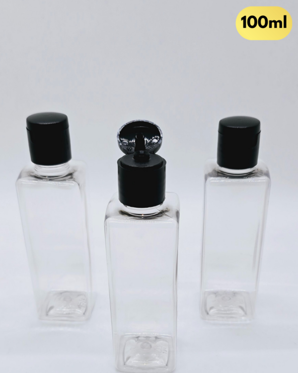 100ml Square Transparent Bottle with Black Flip-Top Cap