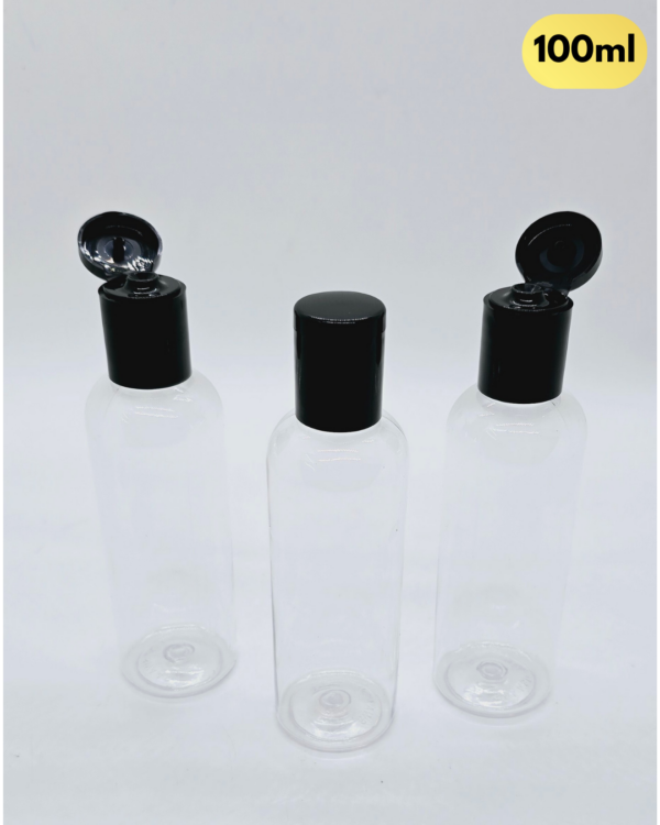 100ml Transparent Bottle with Black Flip-Top Cap