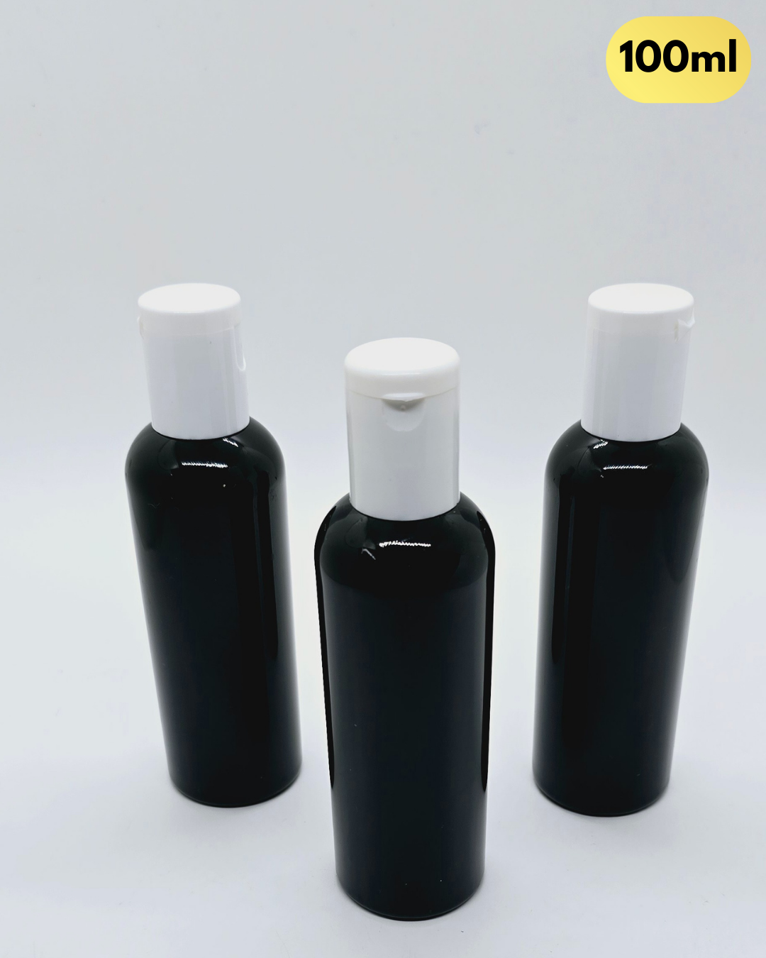 100ml Black Bottle with White Flip-Top Cap